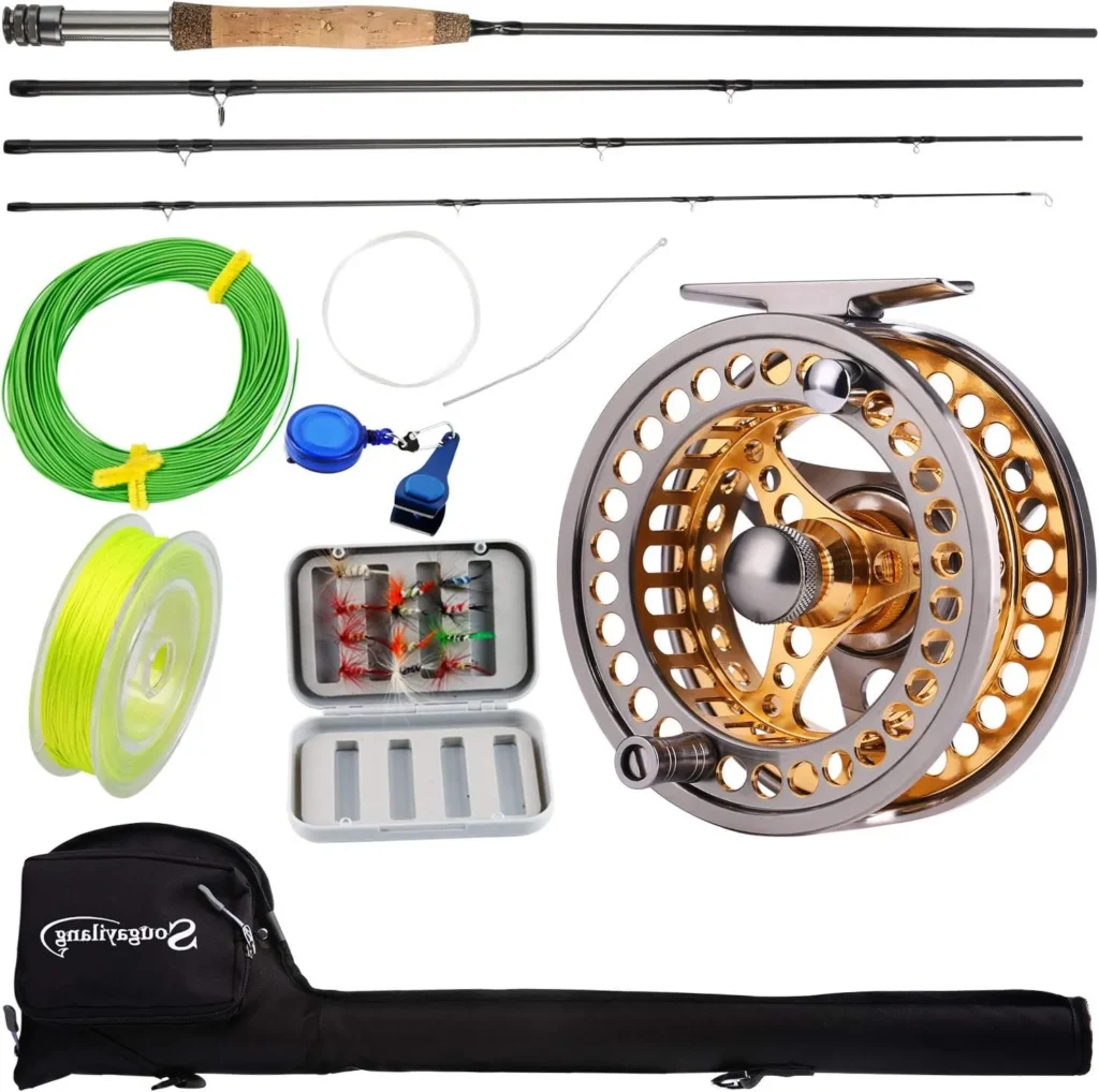 Sougayilang Fly Fishing Rod Reel Combos with Lightweight Portable Fly Rod and CNC-machined Aluminum Alloy Fly Reel,Fly Fishing Complete Starter Package